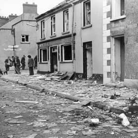 The main street in Claudy after the 1972 IRA bomb which left nine people dead and 30 injured. Photo: Belfast Telegraph/PA Wire