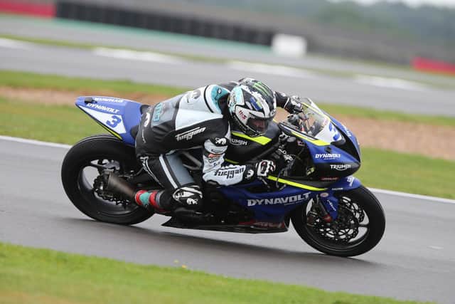 Michael Dunlop on the Dynavolt Triumph at Silverstone. Picture: David Yeomans Photography.