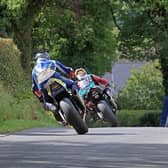 Adam McLean leads Mike Browne in the Open A Superbike race at the Cookstown 100 on Saturday.