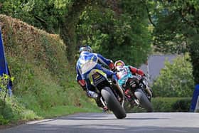 Adam McLean leads Mike Browne in the Open A Superbike race at the Cookstown 100 on Saturday.