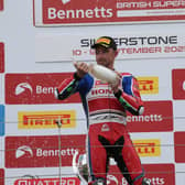 Honda Racing's Glenn Irwin celebrates his first British Superbike victory of the season at Silverstone on Saturday. Picture: David Yeomans Photography.