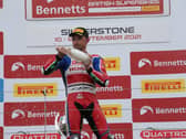 Honda Racing's Glenn Irwin celebrates his first British Superbike victory of the season at Silverstone on Saturday. Picture: David Yeomans Photography.