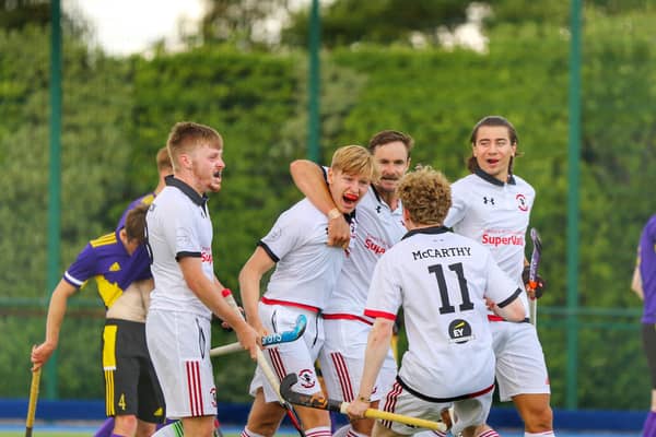YMCA celebrate a Matthew Walker goal. Picture: Sinéad Hingston