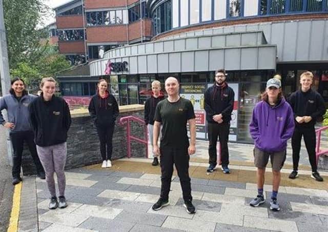 Team SERC Public Services students who will be taking part in the Deep River Rock Belfast City Marathon to raise funds for Fight ED. (L - R) Patrick Morgan, Rachael Martin, Elle Mairs, Dawson Whan with Lecturer, Irwin Pryce and Max Bradley Eli McCullough and Dylan Greer
