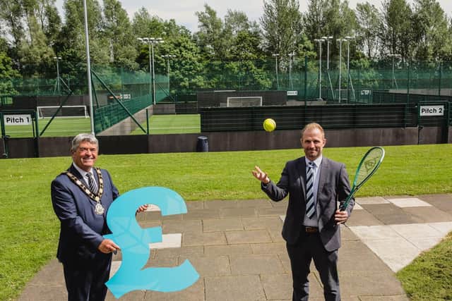 Mayor of Antrim and Newtownabbey, Cllr Billy Webb with Deputy Director of Parks and Leisure Matt McDowell.
