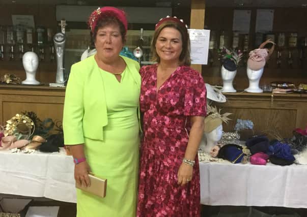 The Guest Speaker Martina McCann  of the Hat House Glenavy with model for the evening Crumlin WI member Hazel Campbell