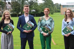 Friends’ subject prize winners at A Level. Alice Carruthers (Spanish), Alexander Kyle (Chemistry, Physics), Emily McMurtry (Art & Design) and Megan Brown (Economics)