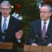 British Prime Minister John Major and Taoiseach and Fianna Fail leader Albert Reynolds give a press conference on the Joint Declaration outside 10 Downing Street in 1993.