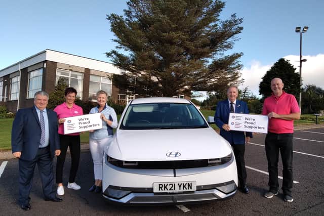 Gibson Wharry, sales director Cannon Motors Hyunda, Carrick; Pamela Stewart, Clare Moore, Whitehead Golf Club member and owner of Important Mini People, Carrick; and former  club captains Jeremy Jones and  Davy Moore.