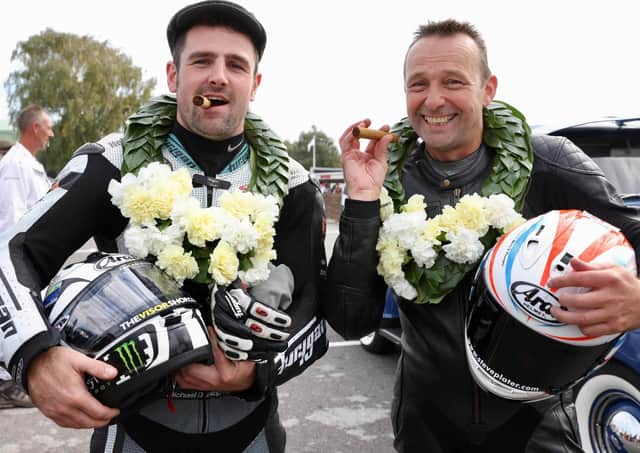 Michael Dunlop and Steve Plater had plenty of fun at the Goodwood Revival motorsport festival where they won the Barry Sheene Memorial Trophy.