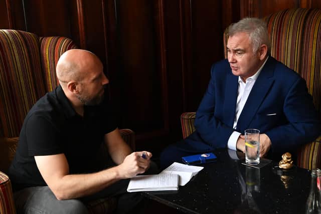 Eamonn Holmes speaks to News Letter's Graeme Cousins at the Europa Hotel in Belfast.
 Pic Colm Lenaghan/Pacemaker