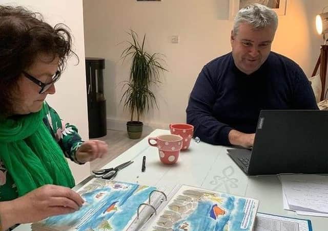 Illustrator Alice Rohdich and author Martin O’Kane at work creating Dee the Little Lifeboat