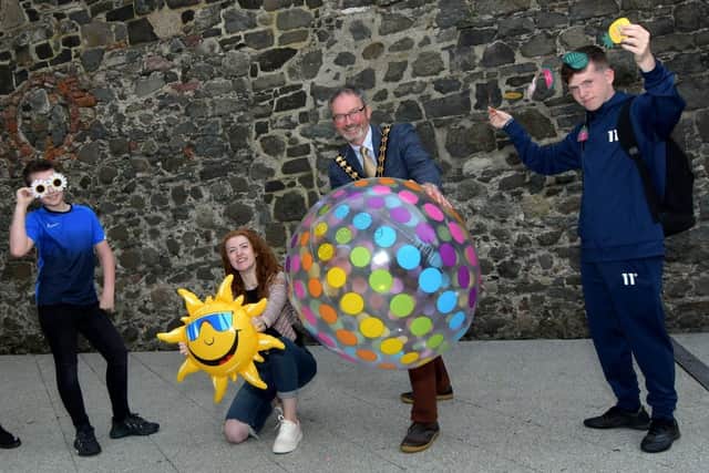 Mayor of Mid and East Antrim William McCaughey with young people taking part in Good Relations Week