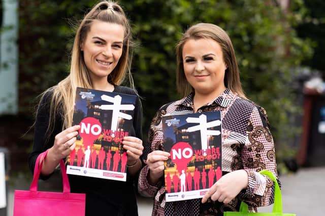 Blair Anderson (left) from Ballymena and West Belfast woman Saoirse McEvoy (right), peer mentors at the Northern Ireland Youth Forum at the launch of kNowhere to Go?