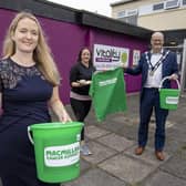 Councillor Tim Mitchell, Deputy Mayor of Lisburn & Castlereagh and Councillor Sharon Skillen, Chair of the Leisure & Community Development Committee are joined by Kelly Irwin, Macmillan Move More Coordinator at the World’s Biggest Coffee Morning event at Grove Activity Centre.