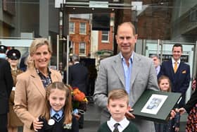 The Royal Highnesses with Jasmine Rooney Reid and Darragh Magee who presented flowers and a box of Irish Linen to our special guests.