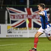 Linfield's Cameron Palmer enjoying his goal against Glentoran on Tuesday. Pic by Pacemaker.