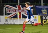 Linfield's Cameron Palmer enjoying his goal against Glentoran on Tuesday. Pic by Pacemaker.