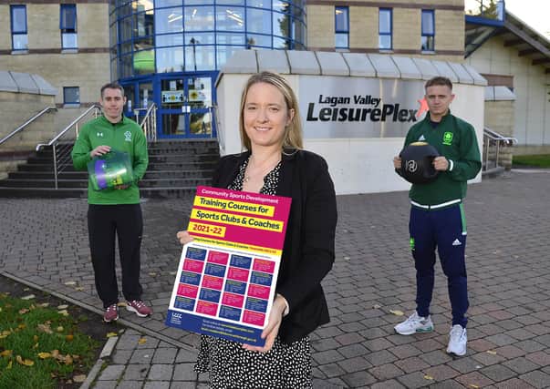 Councillor Sharon Skillen, Chair of the Leisure & Community Development Committee launches the Council’s Coach Education Programme alongside Olympian Kurt Walker and Paralympian Jason Smyth
