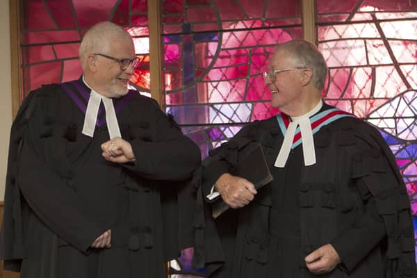 Moderator Rt Rev Dr David Bruce and former Moderator Very Rev Dr Godfrey Brown