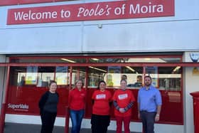 To raise money for SuperValu’s charity partner Action Cancer, staff member Linda Mitchell (second from right) loses her purple locks in a head shave fundraising activity. Linda is joined by (from left) Store Manager Maggie Fearon, Action Cancer Corporate Fundraising Manager Lucy McCusker, Meena Poole and Store Owner Jamie Poole.