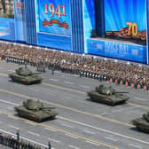 T-90A main battle tanks during the military parade to mark the 70th anniversary of victory in the 1941-1945 Great Patriotic War, May 9, 2015 in Moscow, Russia. The Victory Day parade commemorated the end of the Second World War in Europe. (Photo by Host photo agency / RIA Novosti via Getty Images)