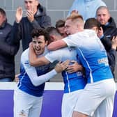 Glenavon celebrate Matthew Fitzpatrick's goal. Pic by Pacemaker.