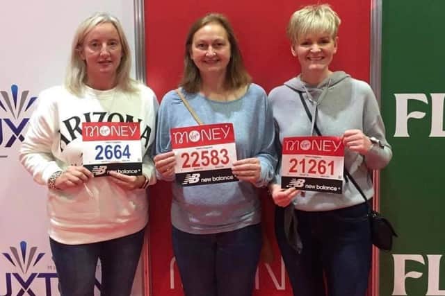 Amanda Scott, Deborah Archibald, Lorraine Abernethy at the London Marathon Registration