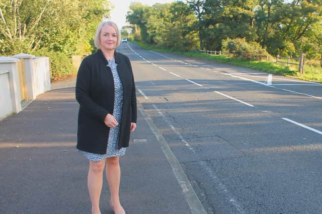 Pam Cameron MLA pictured on the Hillhead Road.