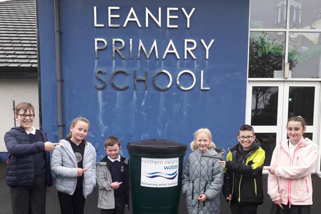 Pictured are pupils with their new Waterbutt