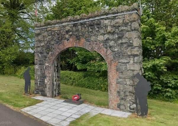 Belgian soldiers trained at Prospect House, Carrickfergus, during WW11. The Henly Gate includes a memorial to the unit. Image by Google.