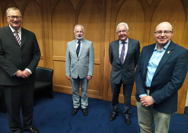The Convener of the Council for Mission in Ireland Very Rev Dr Frank Sellar, Acting Council Secretary, Rev Jim Stothers and PCI's Chaplaincy Secretary, Rev Robert Bell, with PCI's new rural chaplain Rev Kenny Hanna.