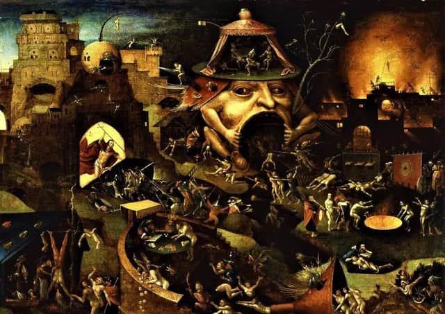 A famous medieval painting of what is generally assumed to be some kind of hell, by an anonymous artist generally credited as 'a follower of Hieronymus Bosch'