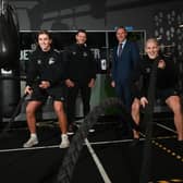 Pictured, front row, left to right, Belfast Giants netminder, Jackson Whistle and defenceman, Kevin Raine. Back row, left to right, Adam Keefe, head coach, Belfast Giants and Gareth Kirk, regional director, GLL at Better Gym Belfast. The Stena Line Belfast Giants have teamed up with Better as their official gym partner for the 2021/22 season. Better facilities are run by GLL, a not-for-profit charitable social enterprise committed to helping improve the health, wellbeing, and happiness of the whole community. Stephen Hamilton/Press Eye