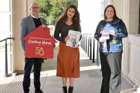 Pictured alongside  MLA Cara Hunter (centre) are Simon Community Chief Executive Jim Dennison, and Director of Homelessness Services for Simon Community Kirsten Hewitt.