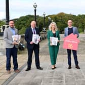 South Antrim MLA John Blair alongside Alliance Party colleagues Chris Lyttle MLA, Cllr Patricia O’Lynn and Andrew Muir MLA with Jim Dennison (Simon Community Chief Executive) and Kirsten Hewitt (Director of Homelessness Services for Simon Community).