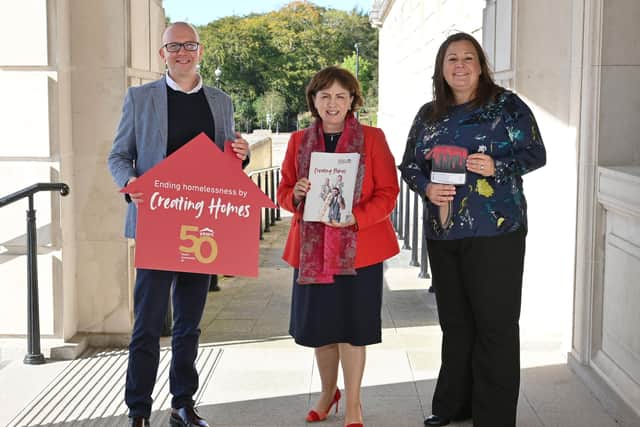 Jim Dennison Simon Community Chief Executive, Upper Bann DUP MLA Diane Dodds and Director of Homelessness Services for Simon Community Kirsten Hewitt.