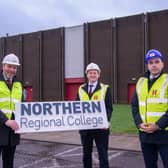 L-R: Ken Nelson, Chair of Northern Regional College’s Governing Body; Economy Minister Gordon Lyons; Damien O’Callaghan, Heron Bros Managing Director.