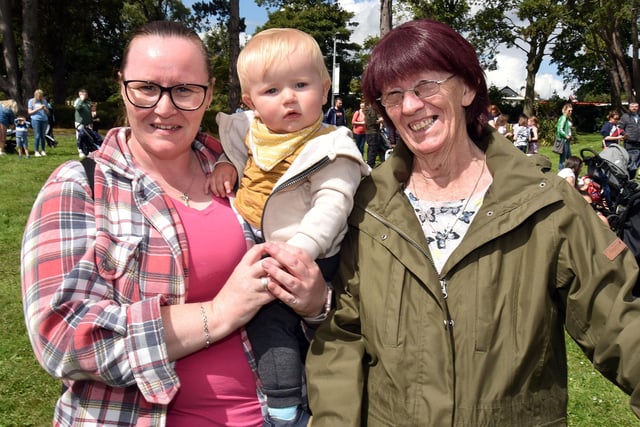 All smiles at the ABC Council Fun Day are little Caolin Doyle (1), Mum, Jacinta Connolly and Gran, Margaret Connolly. PT32-201
