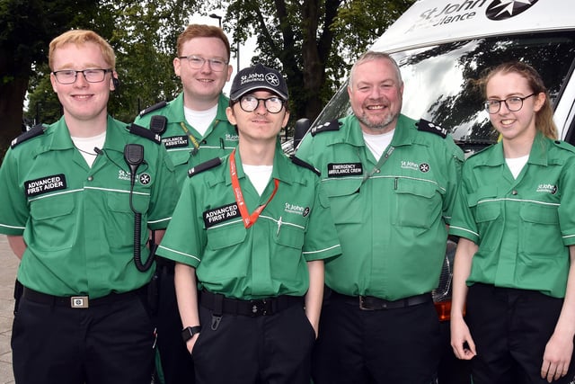 Making sure everyone is safe at the fun day are members of the Portadown Division of St John Ambulance including from left, Jed, Shane, Tiarnan, Robert and Victoria. PT32-209.