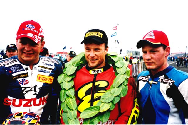 (LR) David Jefferies 2nd, Bruce Anstey 1st and Gary Jess 3rd