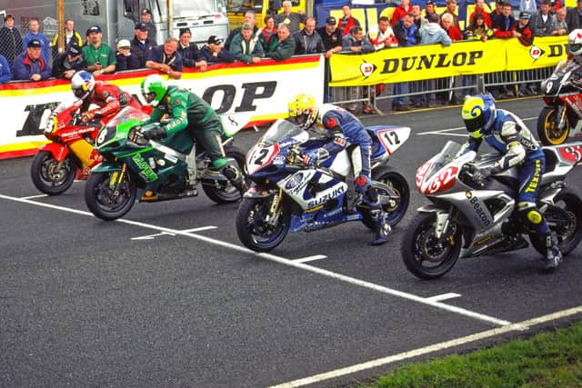 Gary Jess (32) on pole position at 2002 Dundrod '150'