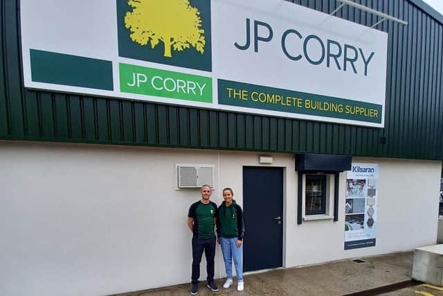 JP Corry Robert Guy Ballymena Branch Manager Aaron Gordon and Maggie Dillon who has been shortlisted in the Octabuild Builders Merchant Excellence Awards 2022.