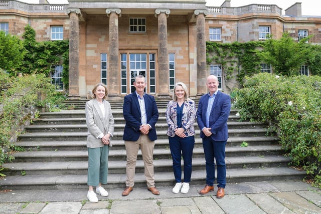 Agriculture Minister Edwin Poots with (L-R) Una Hollywood DAERA NI Regional Food Programme, Laura McCorry, Head of Hillsborough Castle and Andrew Nethercott, Food NI Chairman at the recent Honey Fair