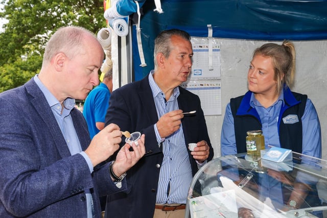 Agriculture Minister Edwin Poots pictured with Bethany Boyd from Brown Lemonade at the Honey Fair at Hillsborourgh Castle
