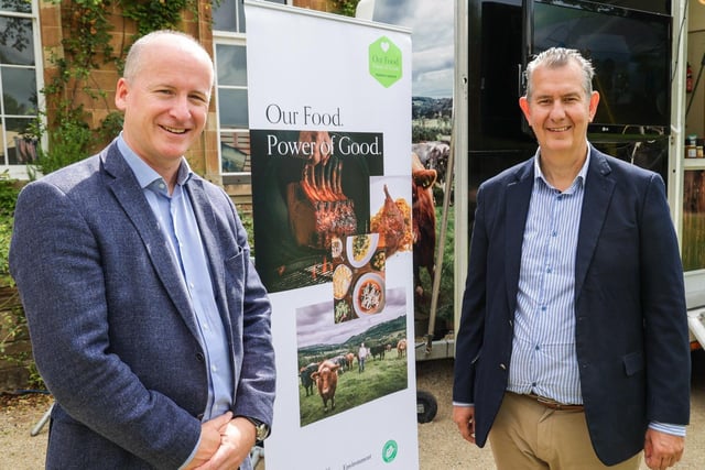 Agriculture Minister Edwin Poots with Food NI Chairman Andrew Nethercott at the Honey Fair at Hillsborough Castle