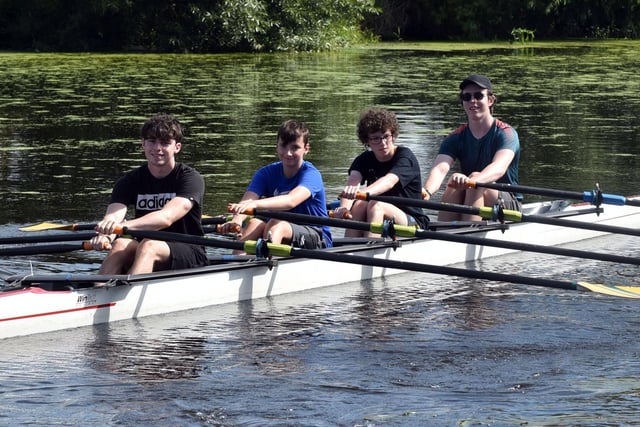 Messing about on the river are rowers who were attending Portadown Boat Club Summer School from left, Jonathan Coaker, Isaac McMordie, Gilby Leyden and Finn Kelly. PT32-229.