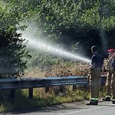 Firefighters tackle the gorse fire at A4 Dungannon this afternoon. Pic: PSNI