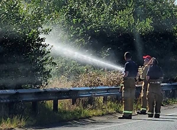 Firefighters tackle the gorse fire at A4 Dungannon this afternoon. Pic: PSNI