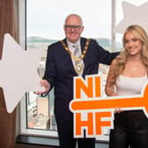 Stephen Meldrum, President of the Northern Ireland Hotels Federation (NIHF) and model Lauren Burton at the ‘Key Awards for Rising Stars’ launch